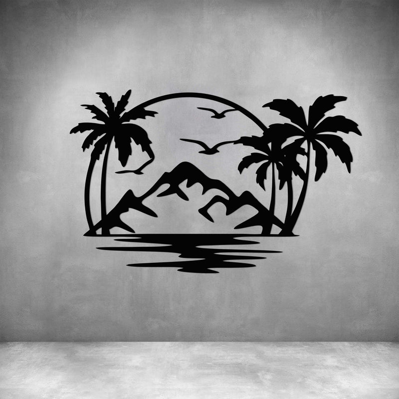 Island with Palm Trees & Mountain